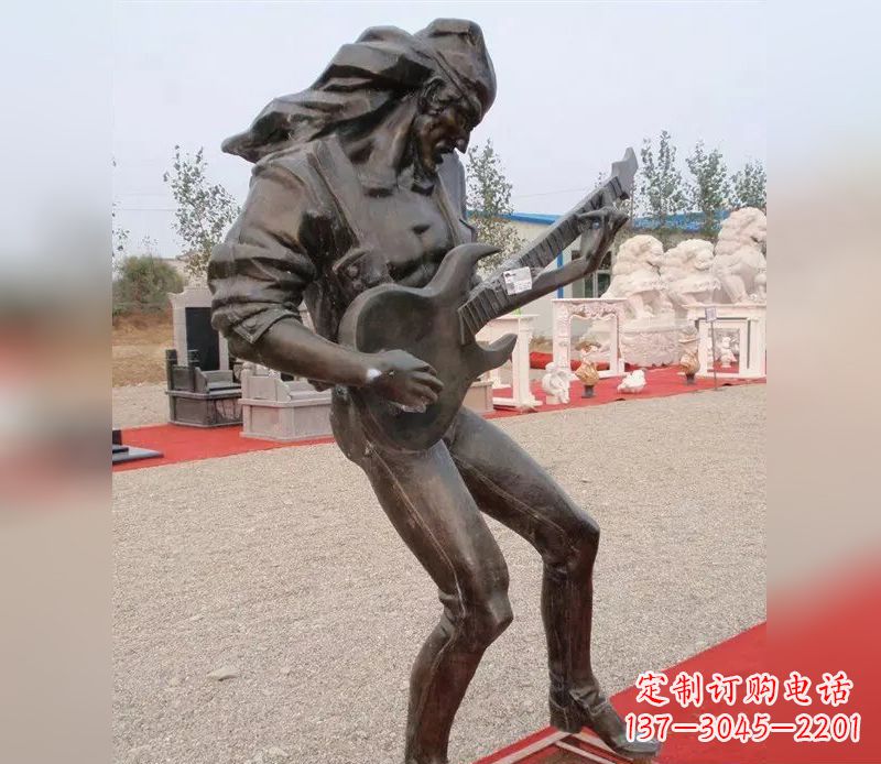 湖南弹吉他广场小品人物铜雕