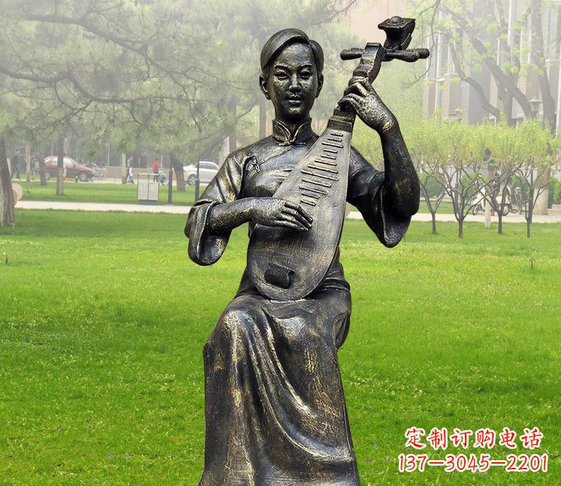 湖南高质量青铜人物弹琵琶雕塑