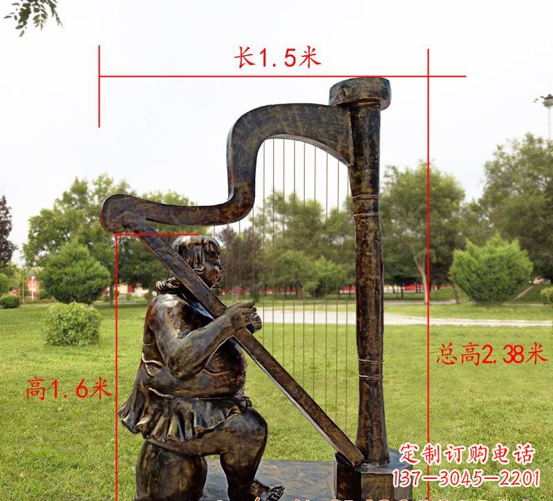 湖南手工铜制竖琴雕塑