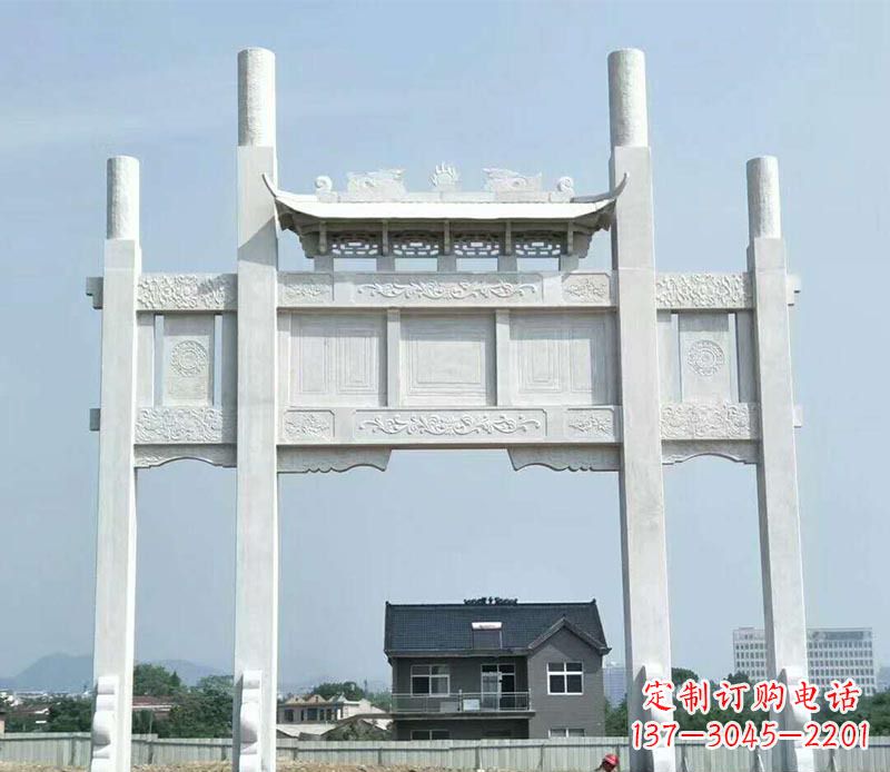 湖南道路三门牌坊石雕 (4)