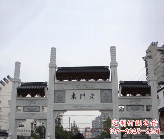 湖南精美三门石牌坊雕塑