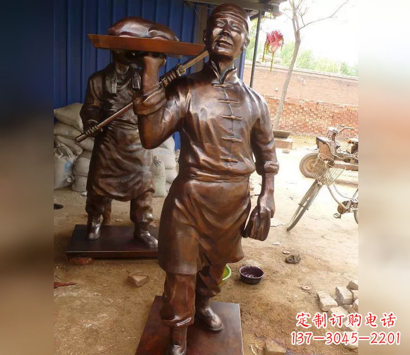 湖南店小二服务员人物铜雕