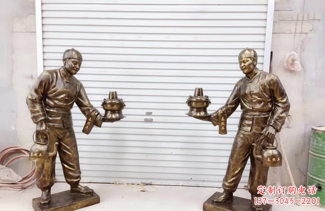 湖南端茶店小二铜雕塑