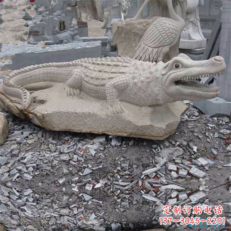 湖南鳄鱼黄沙岩动物石雕精致装饰您的家