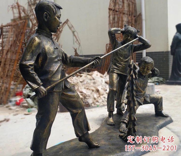 湖南儿童放鞭炮庭院景观铜雕摆件