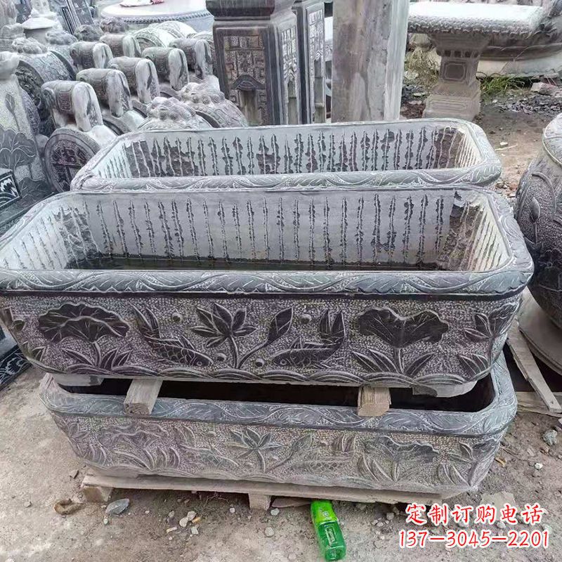 湖南方形石槽雕塑,打造完美家庭养鱼石缸