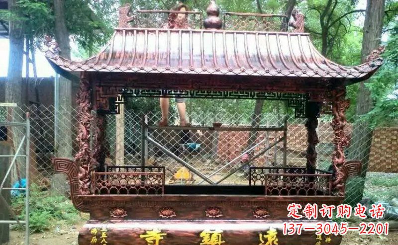 湖南方形寺庙香炉铜雕塑