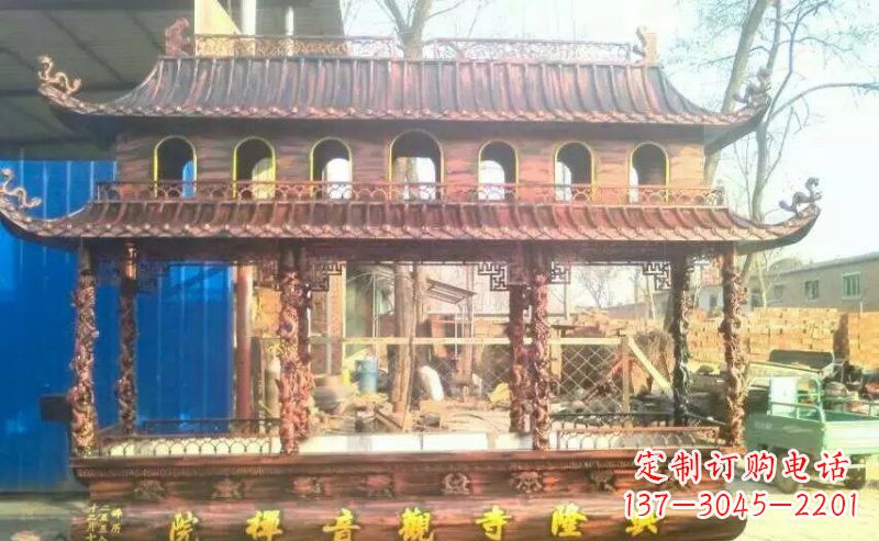 湖南方形寺庙古典香炉铜雕塑