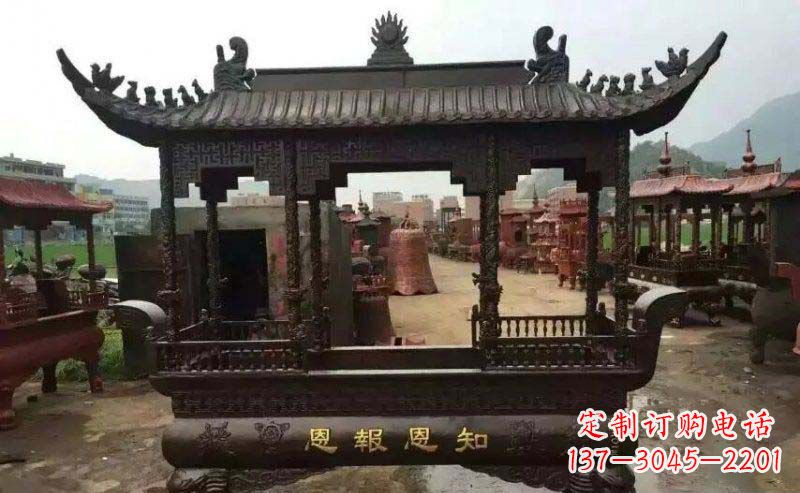 湖南精美方形寺庙铜香炉雕塑