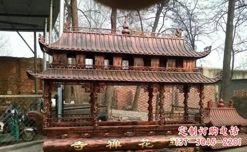 湖南方形寺庙香炉铜雕