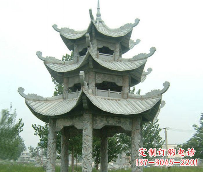 湖南仿古多层石雕凉亭