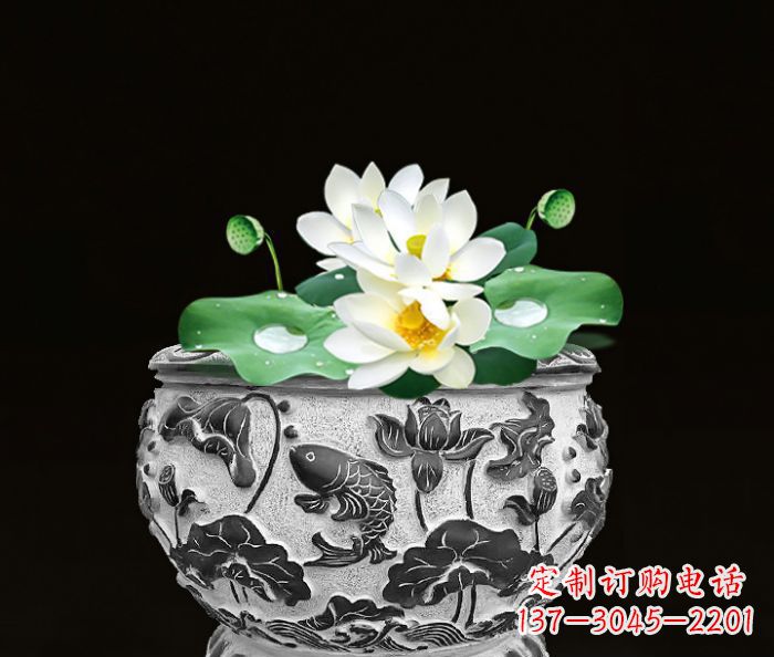 湖南仿古荷花鲤鱼雕塑石水缸