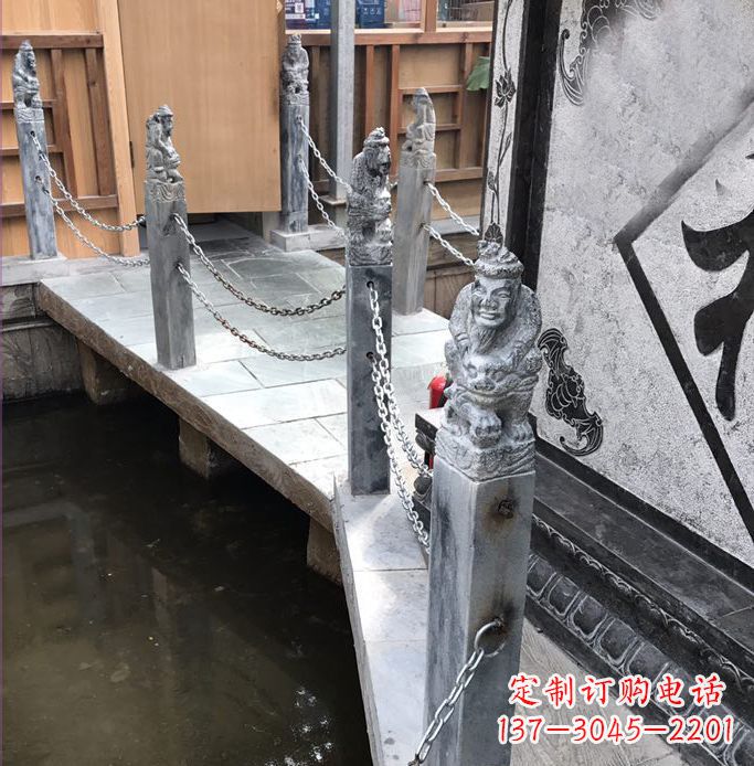 湖南典雅传统的仿古胡人拴马石栏杆雕塑