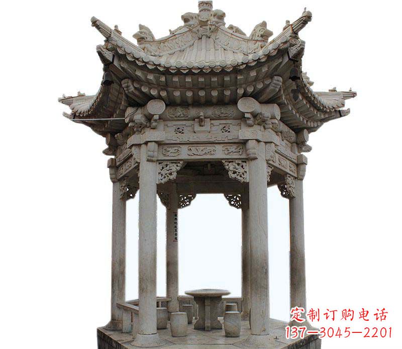 湖南仿古六角凉亭石雕