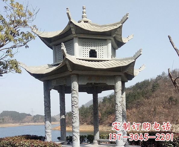 湖南仿古六角双层凉亭石雕