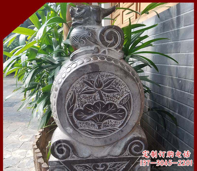 湖南仿古貔貅抱鼓石招财镇宅门墩石雕