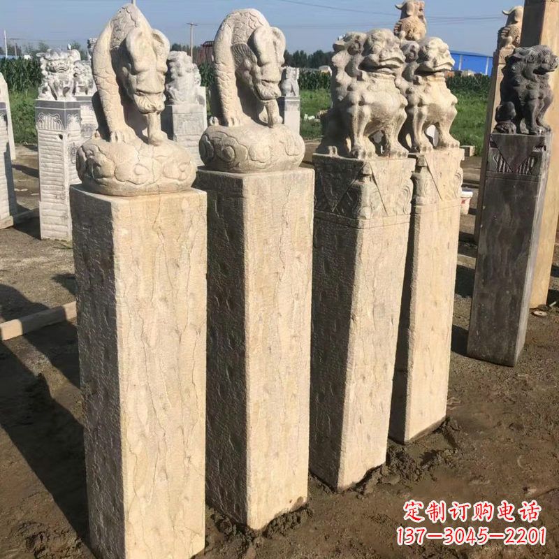 湖南仿古麒麟貔貅马柱雕塑
