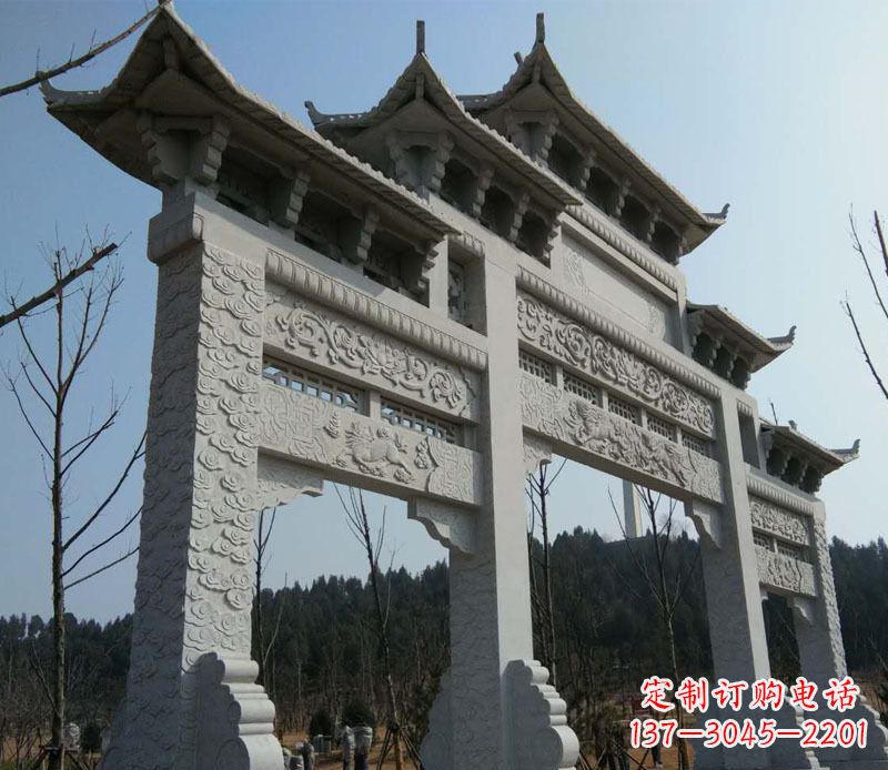 湖南仿古三门牌坊景观石雕