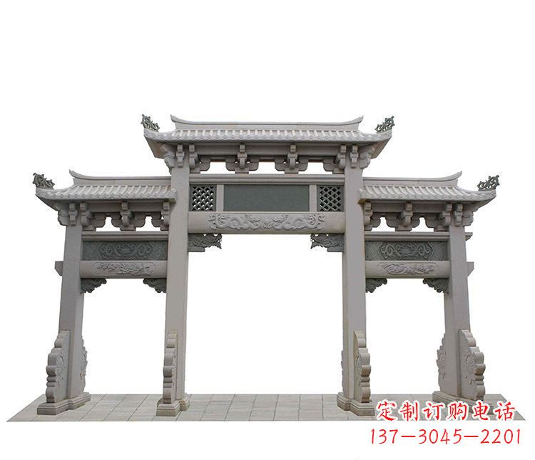 湖南精美仿古三门牌坊石雕