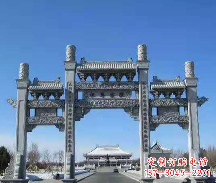 湖南领雕仿古三门石牌坊