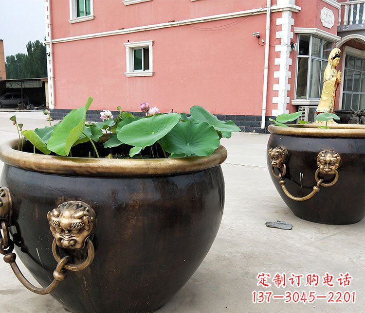 湖南仿古狮子头水缸铜雕塑 (2)