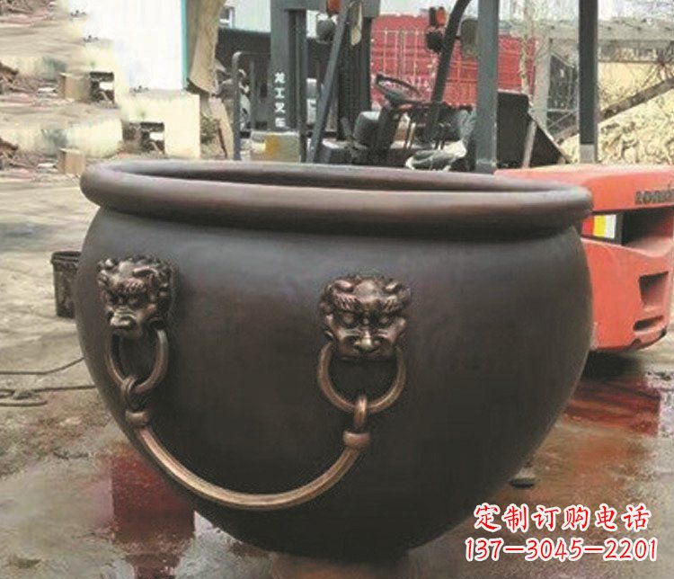 湖南非凡形态的铜雕狮子头水缸