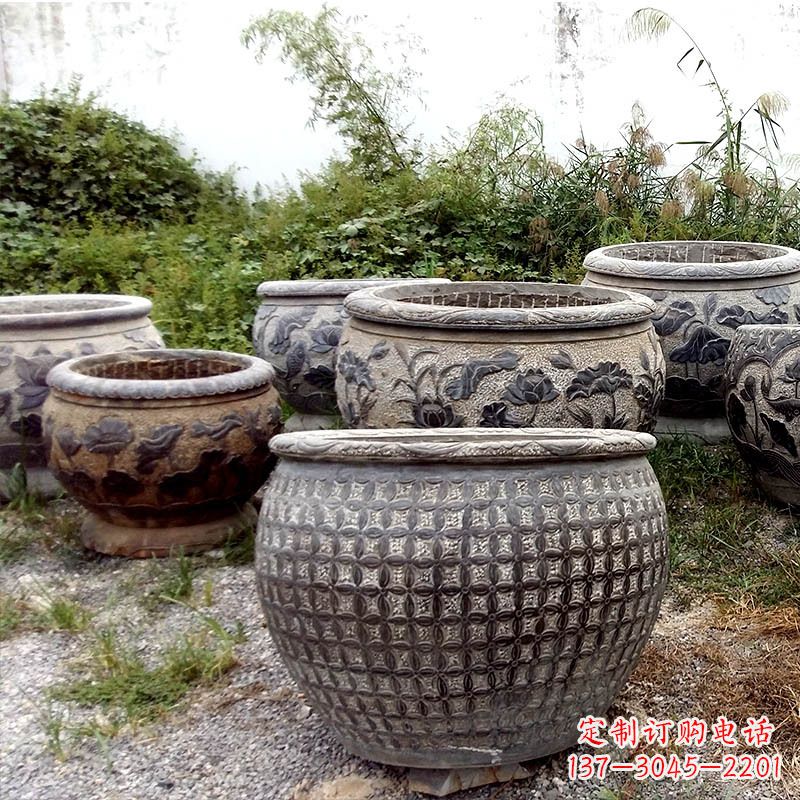 湖南仿古石雕花盆水缸