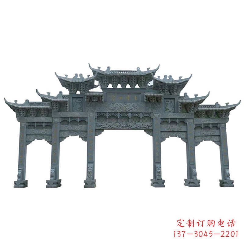 湖南仿古石雕牌楼五门石牌坊