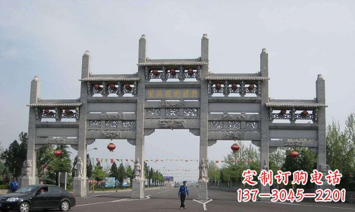 湖南仿古五门石雕牌坊 (2)