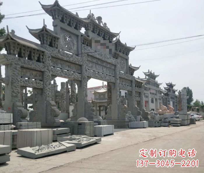 湖南仿古五门石雕牌坊