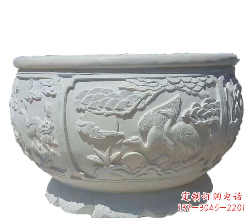 湖南精美仿古鱼缸石雕花盆雕塑