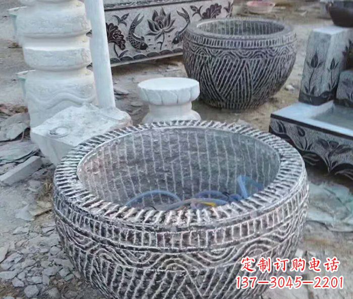 湖南精美仿古石雕水缸