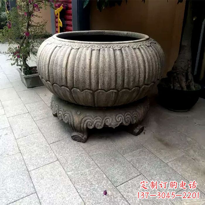 湖南仿古做旧石雕花盆水缸