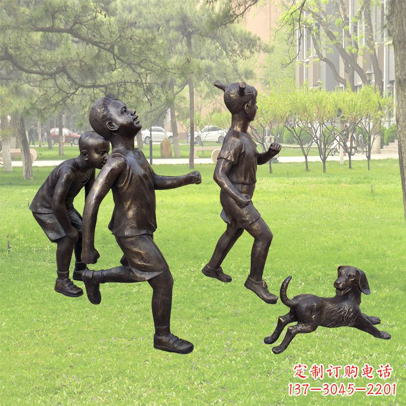 湖南仿铜跑步小孩雕塑