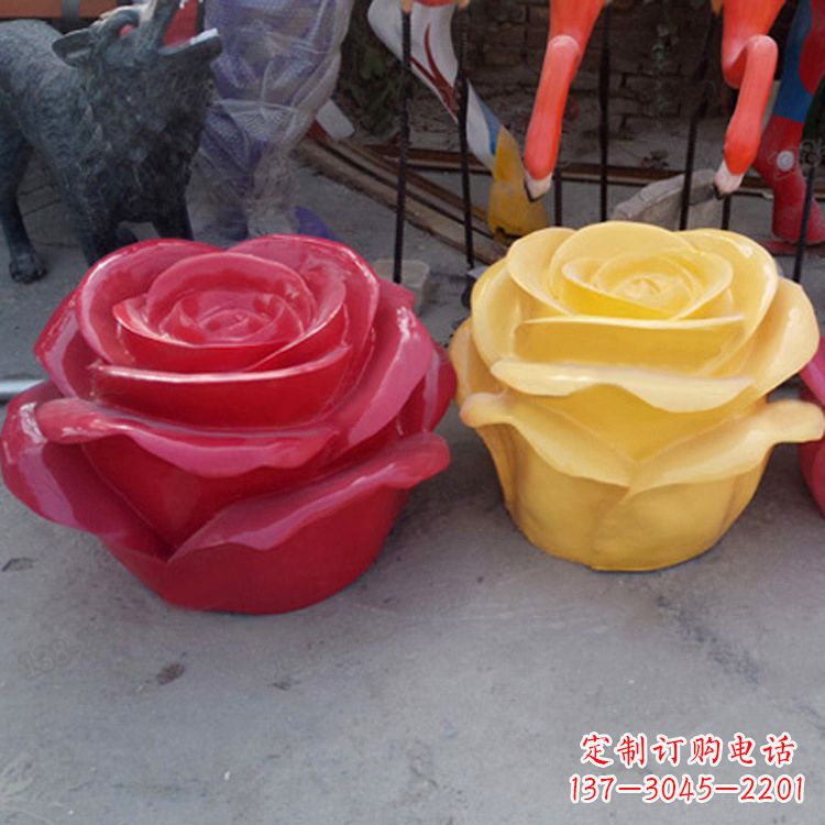 湖南仿真玻璃钢玫瑰花雕塑商场美陈