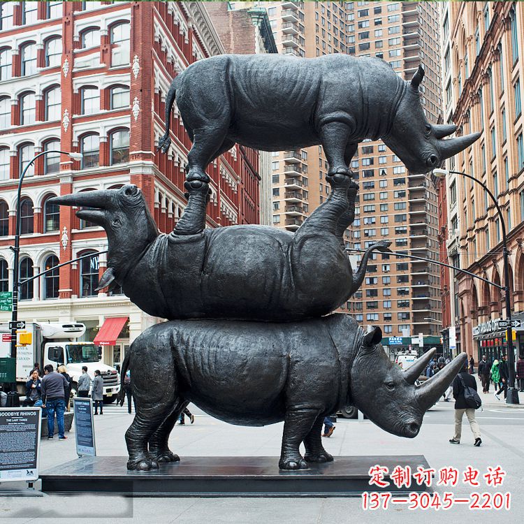 湖南仿真犀牛景观铜雕-城市街道创意动物景观