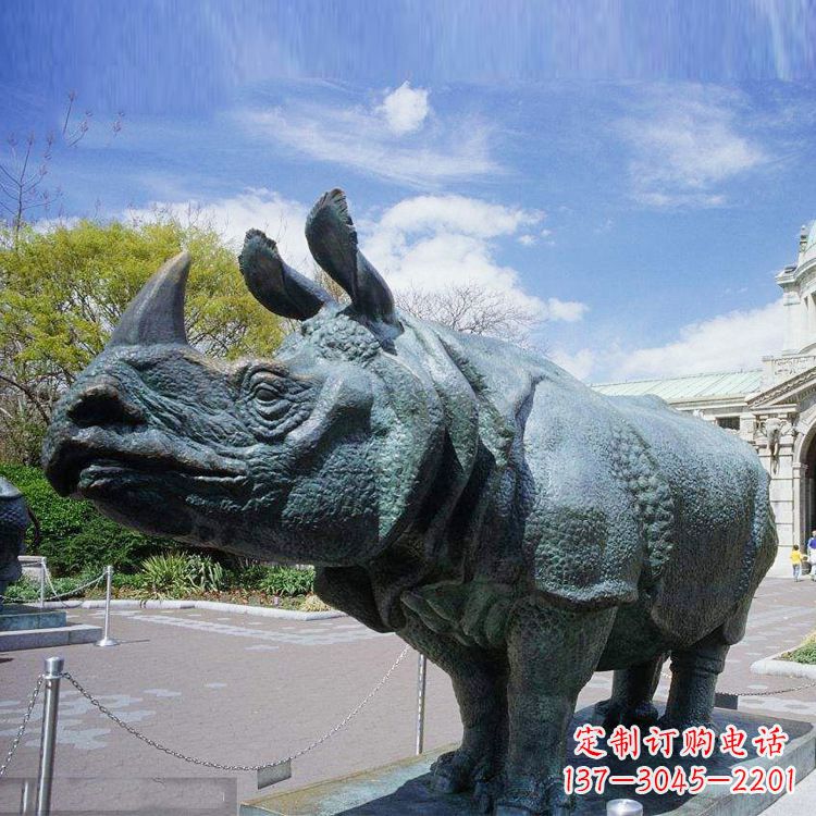 湖南仿真犀牛铜雕-公园园林动物雕塑摆件