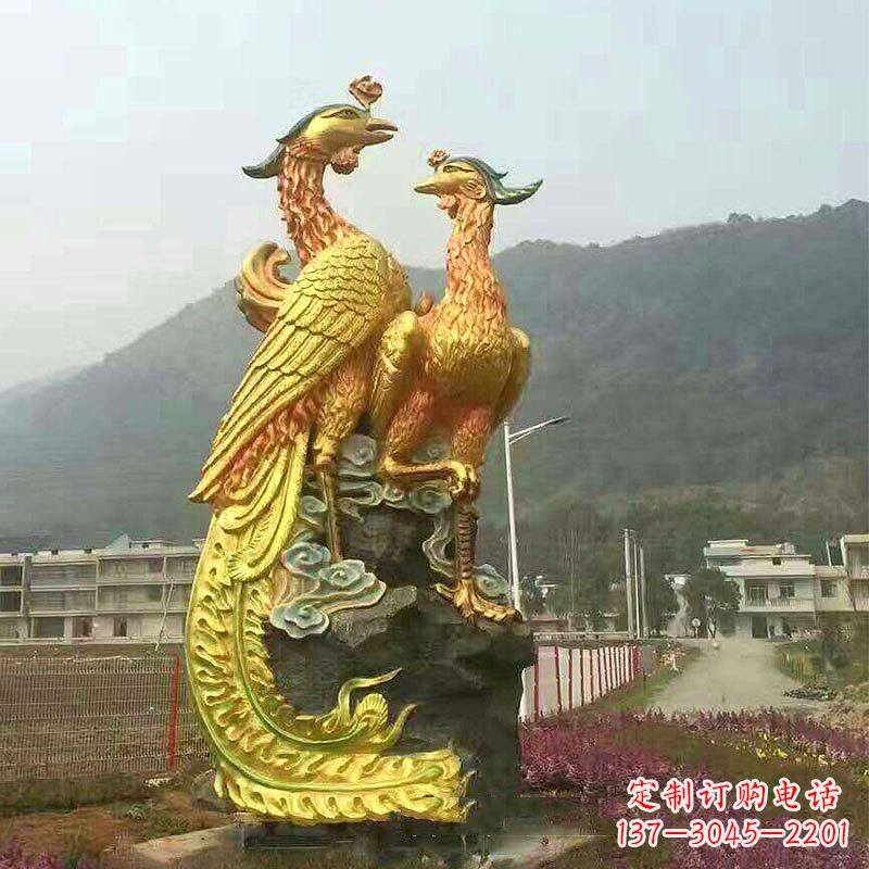 湖南瑞鸟凤凰鎏金雕塑,点缀公园景区