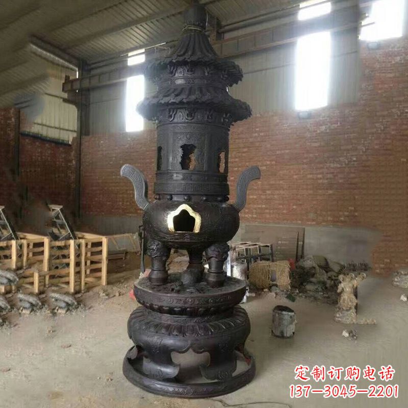 湖南花卉盘状高层圆形铜香炉雕塑