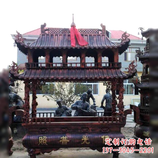 湖南古典风格三足铜香炉定制雕塑