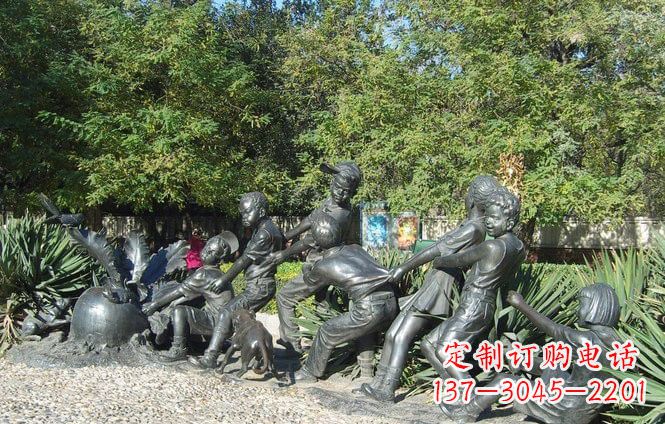 湖南铜雕萝卜儿童拔萝卜雕塑