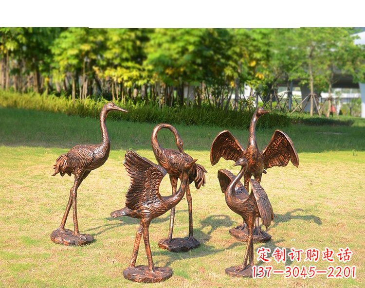 湖南仿铜钢玻璃摇头仙鹤雕塑