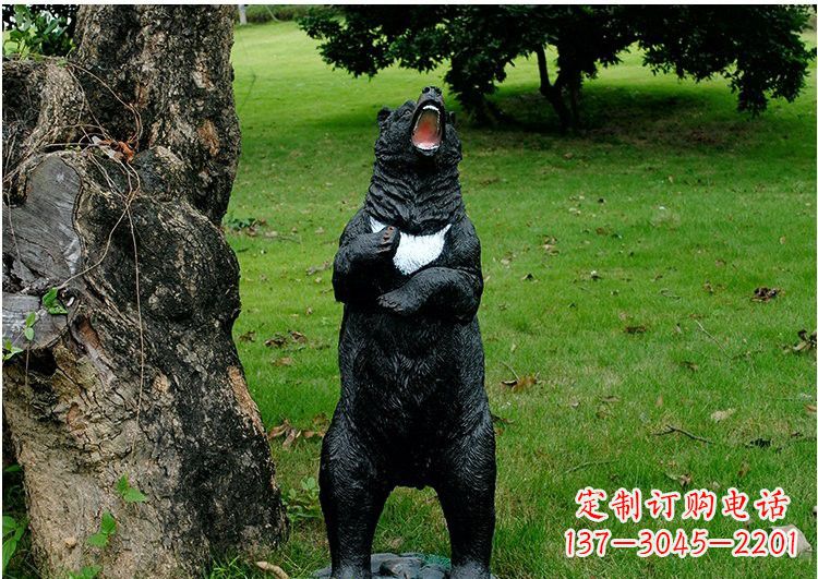 湖南公园风情玻璃钢仿真黑熊雕塑