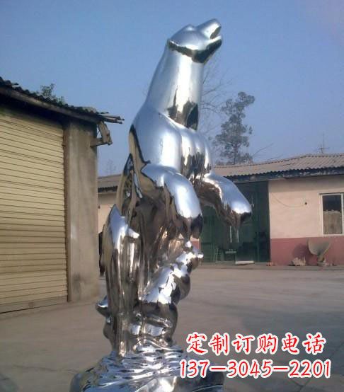 湖南公园不锈钢抽象北极熊动物雕塑