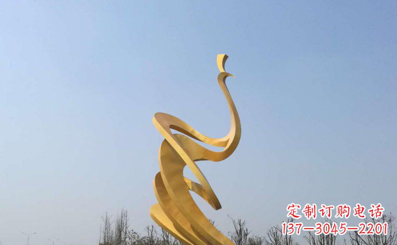 湖南公园不锈钢抽象凤凰雕塑 (4)