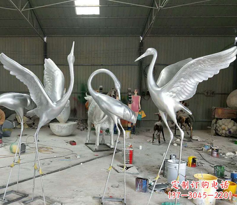 湖南公园不锈钢动物仙鹤雕塑