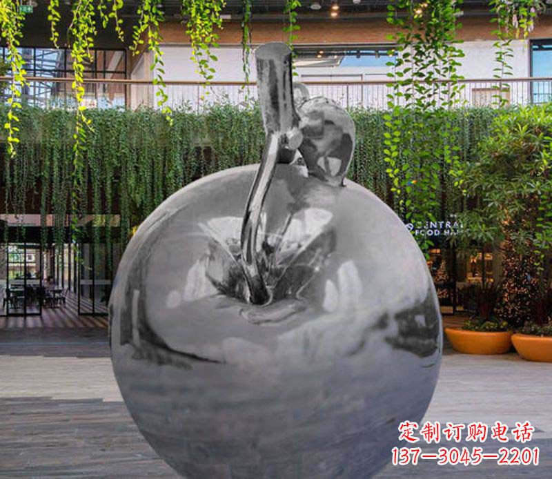 湖南公园时尚不锈钢镜面苹果雕塑