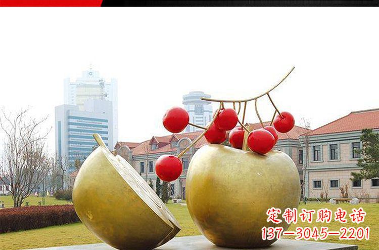 湖南公园不锈钢苹果樱桃雕塑