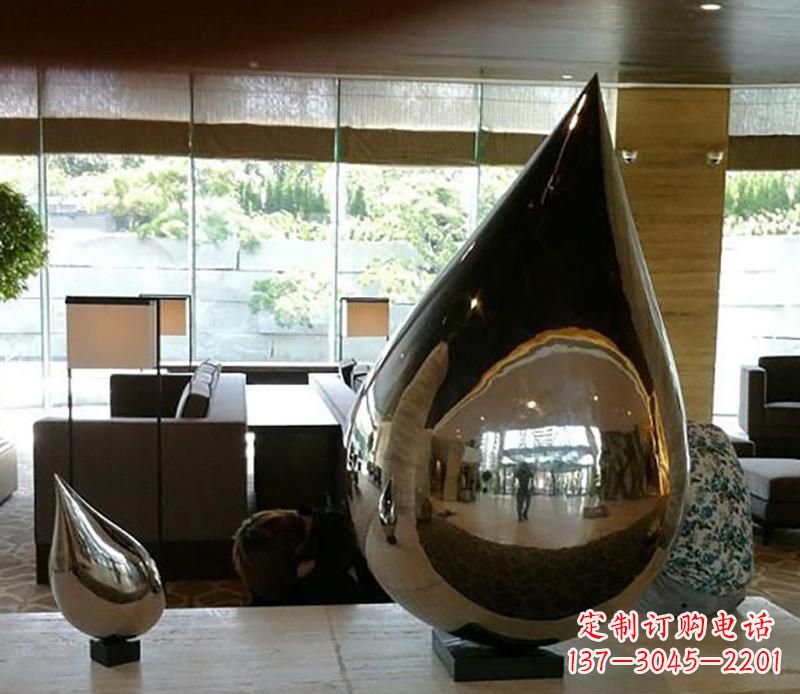 湖南公园不锈钢水滴球景观雕塑