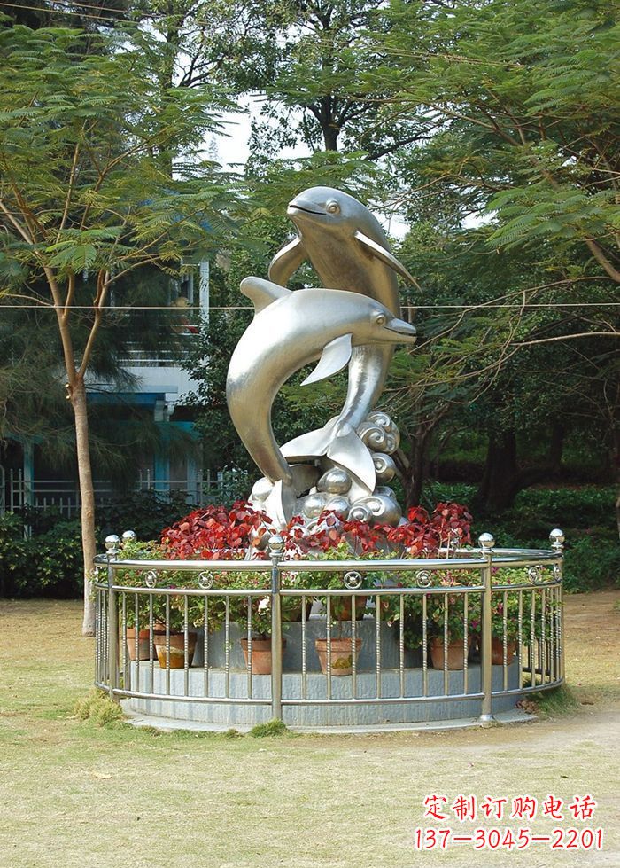 湖南不锈钢踏浪海豚雕塑